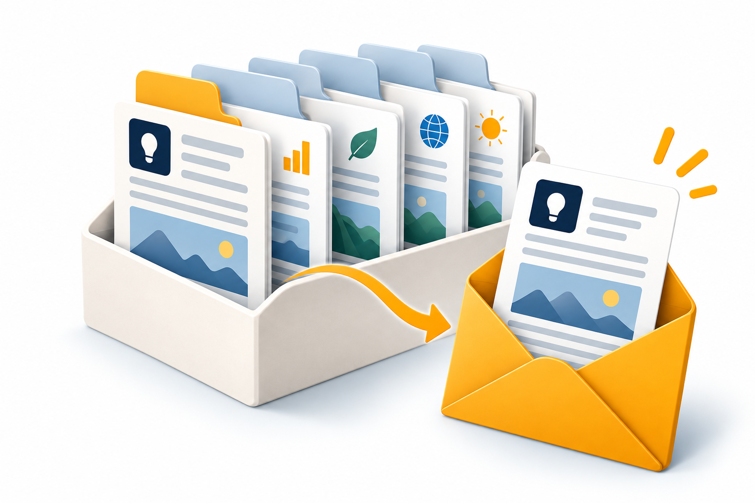 Directorio de boletines organizados por tema y un newsletter recibido por correo